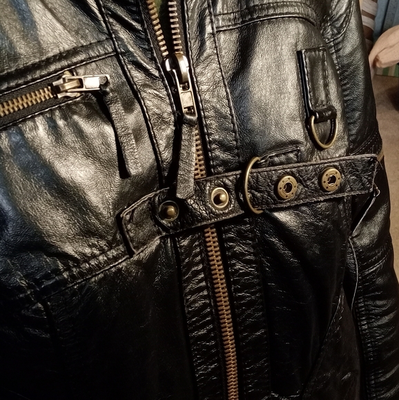 Hooded Leather Biker Jacket - Picture 7 of 11